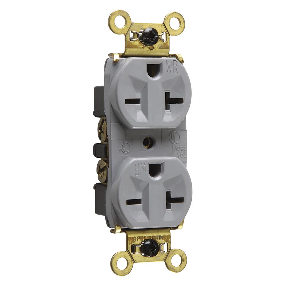 WR DUP RECP B+S WIRE 20A/250V GRY