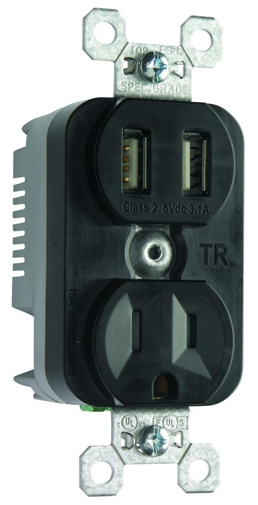 3.1A USB + SINGLE 15A BK