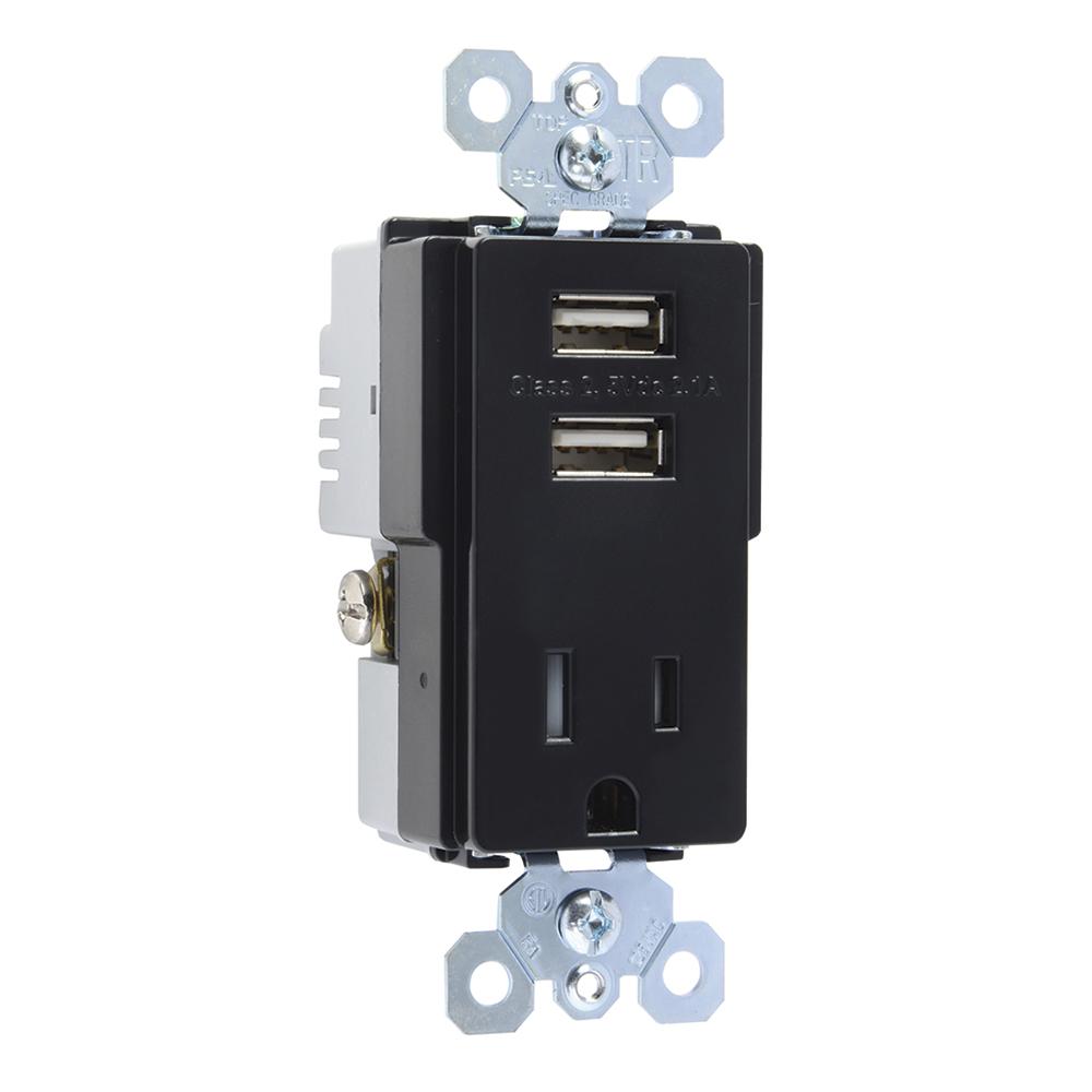 DECORATOR COMBO RECEPT+USB BK