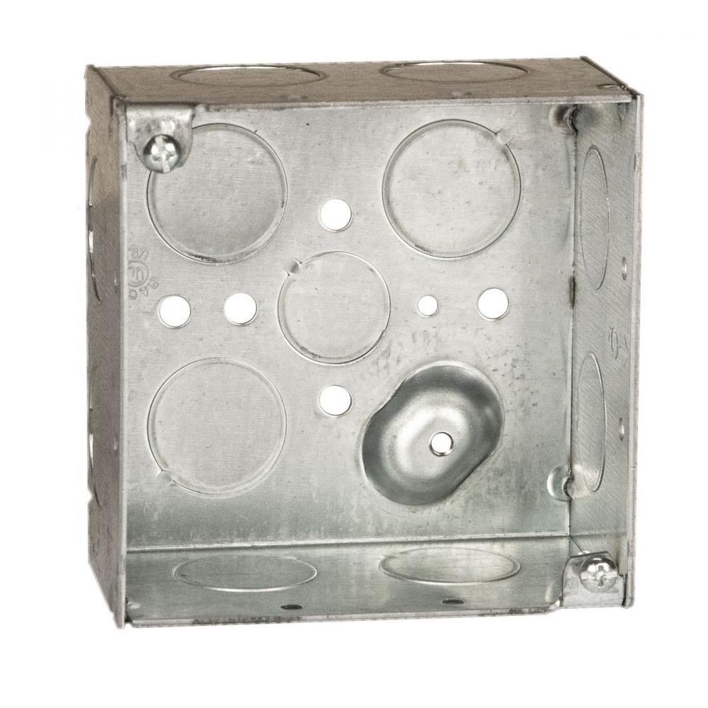 4SQ BOX WELDED 2-1/8DP 1/2-3/4 KO BARCD