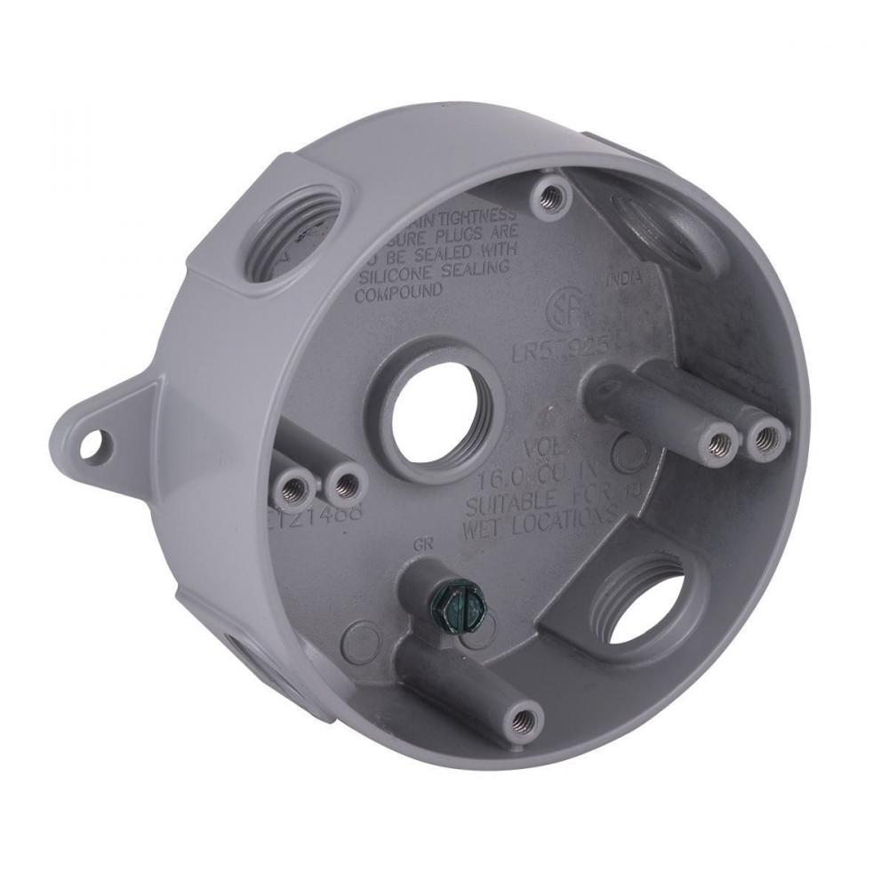 RND WP BOX (5) 1/2 IN. OUTLETS - GRAY