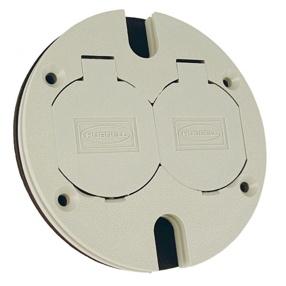 NM ROUND DUPLEX CVR W FLIP LIDS - IVORY