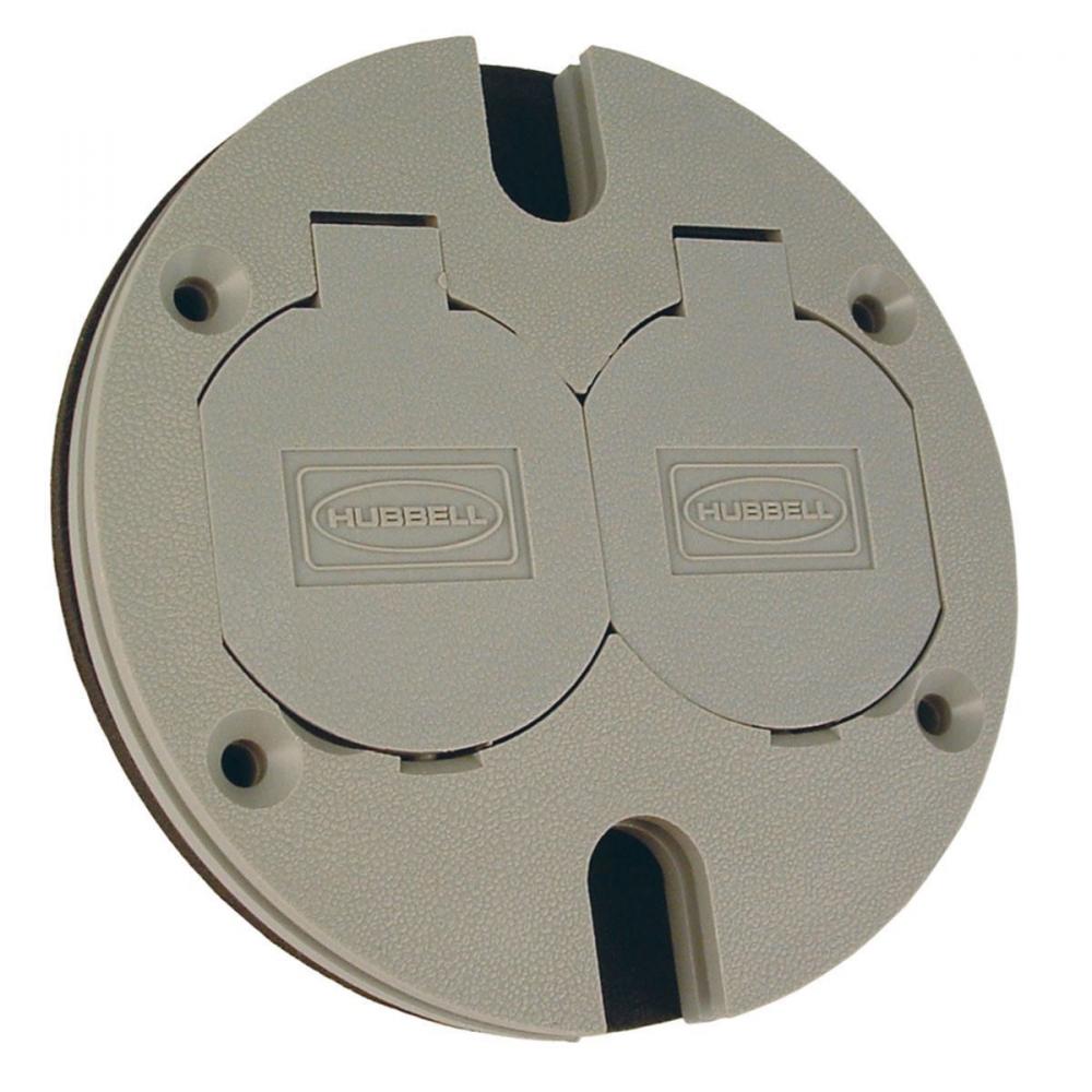 NM ROUND DUPLEX CVR W FLIP LIDS - GRAY